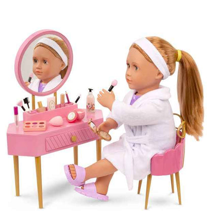 Our Generation Fabulous Fun Vanity Set Pink Vanity Table & Accessories for 18-inch Dolls
