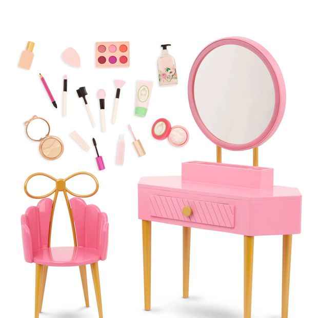 Our Generation Fabulous Fun Vanity Set Pink Vanity Table & Accessories for 18-inch Dolls