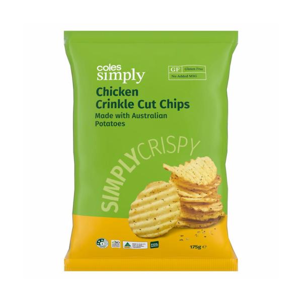 COLES SIMPLY CHICKEN CRINKLE CUT CHIPS 175G