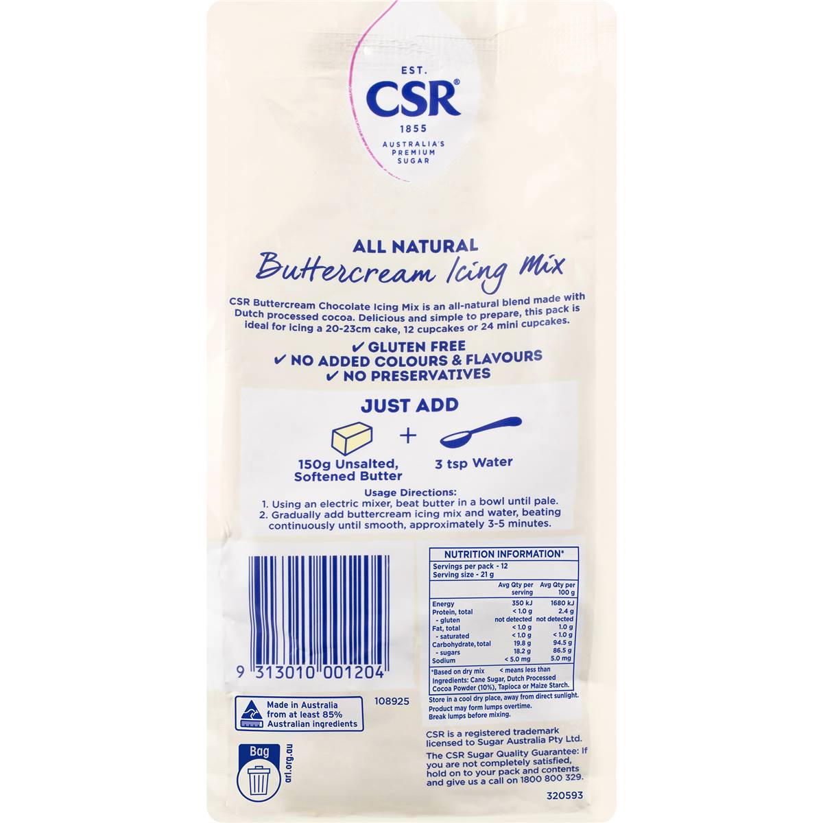 CSR All Natural Buttercream Icing Mix Chocolate 250g