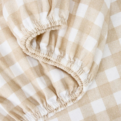 Gingham Cotton Flannelette Sheet Set - Single Bed, Tan