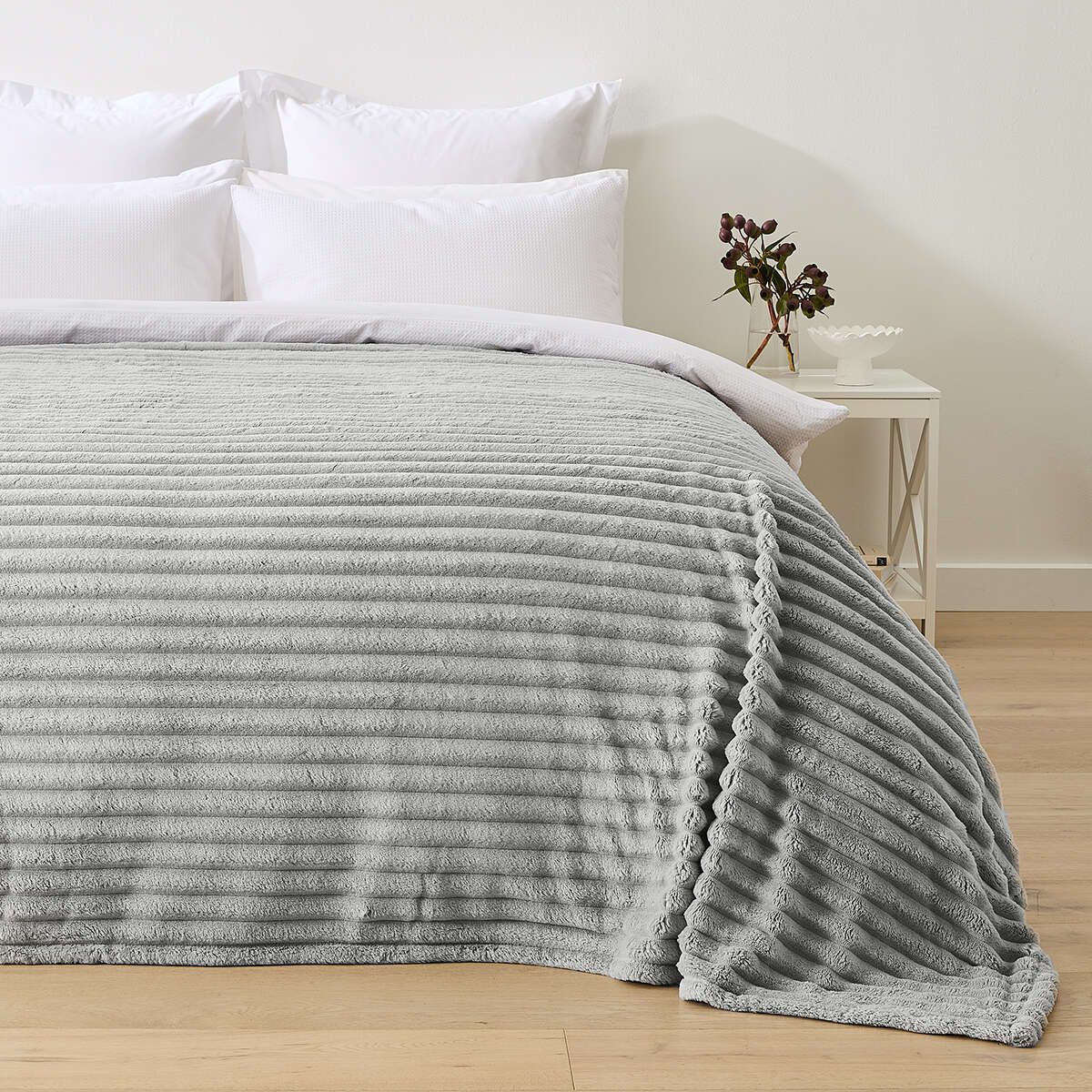 Plush Ribbed Blanket - Double/Queen Bed, Grey