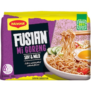 Maggi Fusian Mi Goreng Soy & Mild Spice Flavour Instant Noodles 360g 5 pack