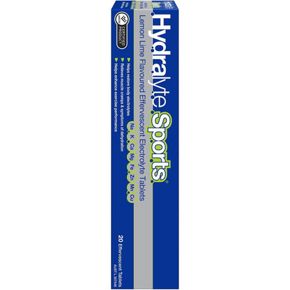 Hydralyte Sports Effervescent Tablets Lemon Lime 20 Pack