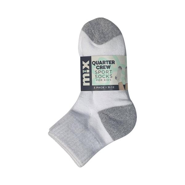 Kids Qtr Crew Sport Socks White 5-8
