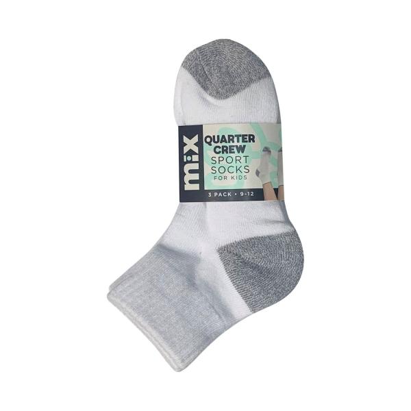 MIX KIDS QTR CREW SPORT SOCKS WHITE 5-8
