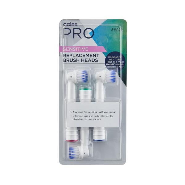COLES PRO SENSITIVE REPLACEMENT BRUSH HEADS 3 PACK 