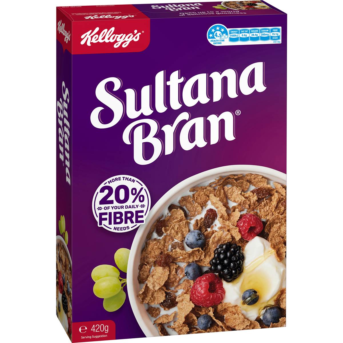 Kellogg's Sultana Bran High Fibre Breakfast Cereal 420g