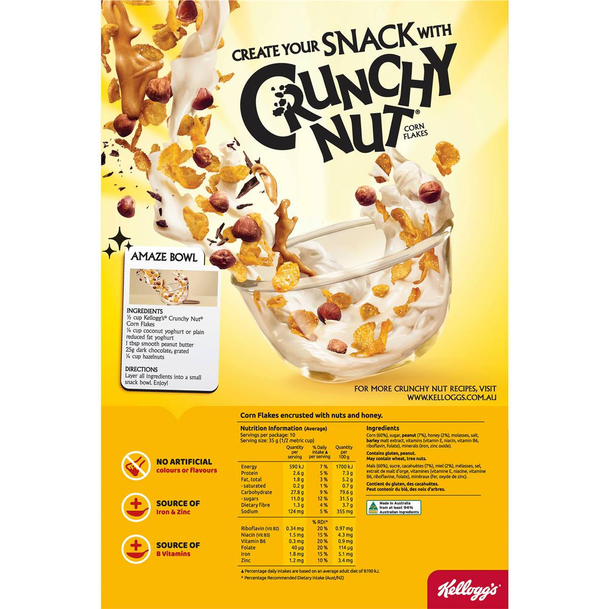 Kellogg's Crunchy Nut Corn Flakes Breakfast Cereal 380g