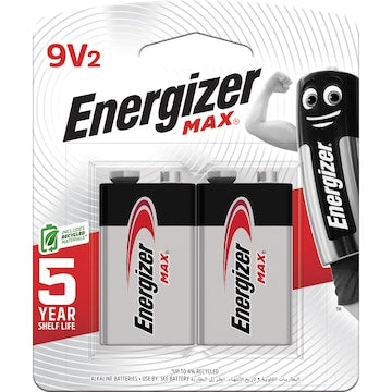 Energizer Max 9V Alkaline Battery 2 pack