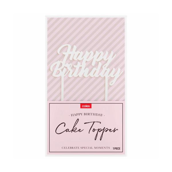 Happy Birthday Cake Topper Silver