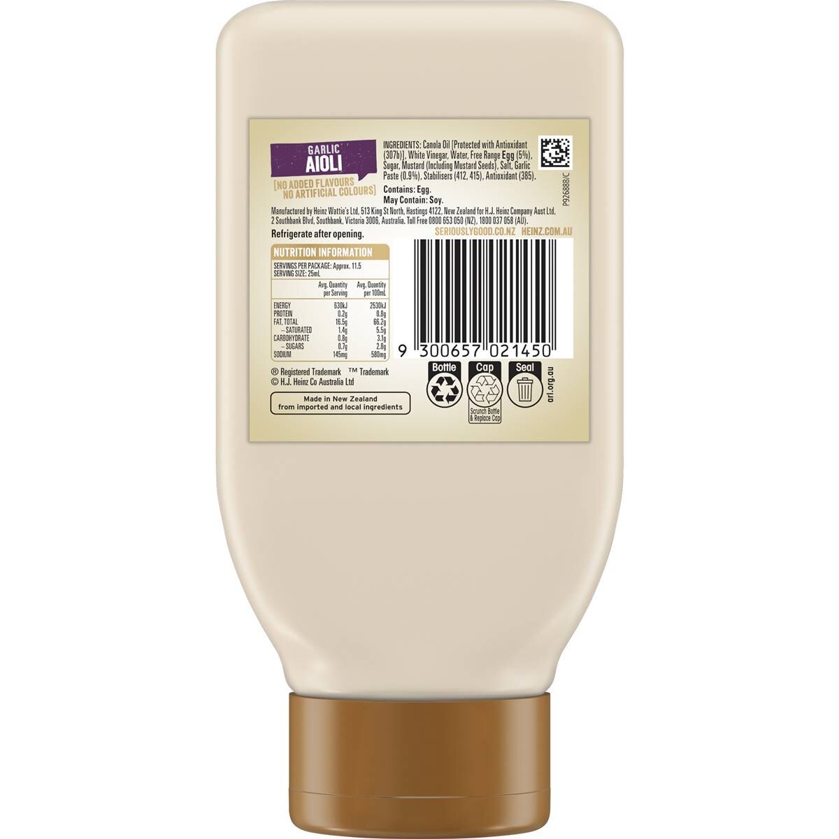 Heinz Seriously Good Mayo Garlic Aioli Flavoured Mayonnaise 295mL