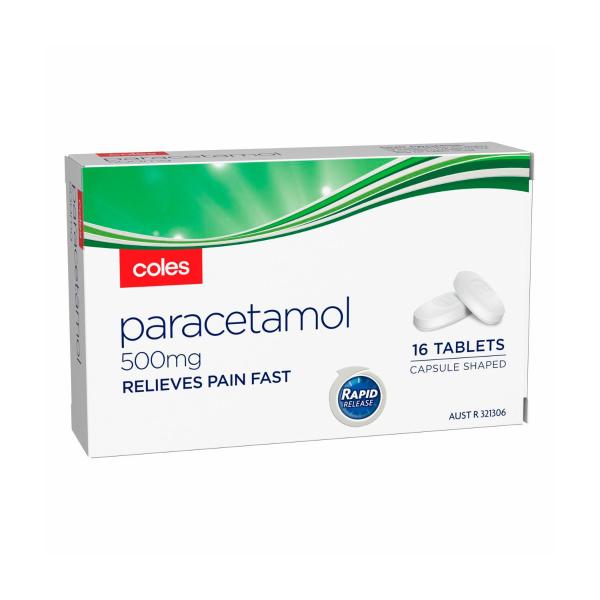 COLES PARACETAMOL 500MG RAPID CAPLETS 16 PACK