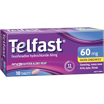 Telfast Hayfever Allergy Relief 60mg Antihistamine Tablets 10 pack