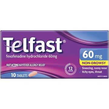 Telfast Hayfever Allergy Relief 60mg Antihistamine Tablets 10 pack