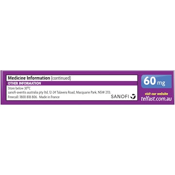 Telfast Hayfever Allergy Relief 60mg Antihistamine Tablets 10 pack