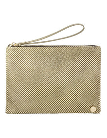 Selena Gold Zip Top Clutch in Gold