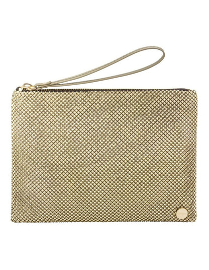 Selena Gold Zip Top Clutch in Gold