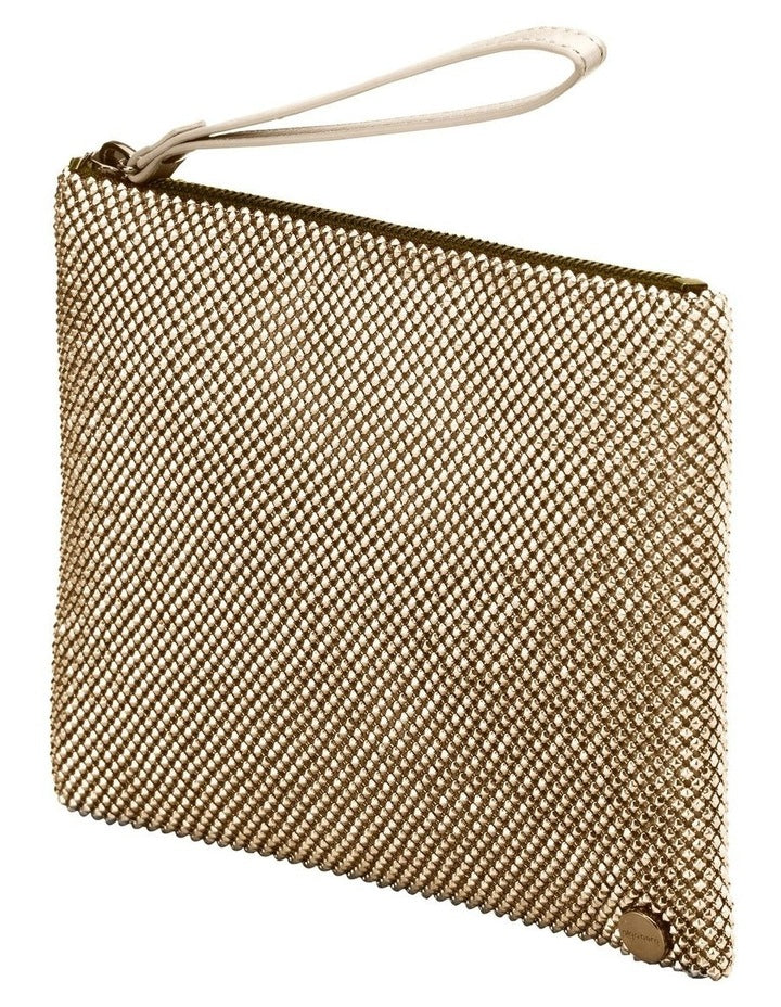 Selena Gold Zip Top Clutch in Gold