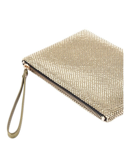 Selena Gold Zip Top Clutch in Gold
