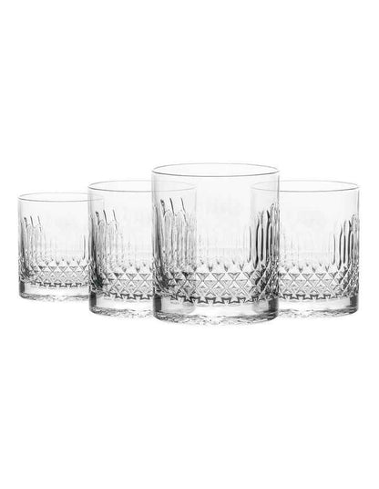 Diamante Double Set of 4 Old Fashioned Glass 380ml in Clear