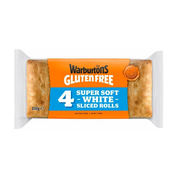 WARBURTONS GLUTEN FREE SUPER SOFT SLICED WHITE ROLLS 4PK