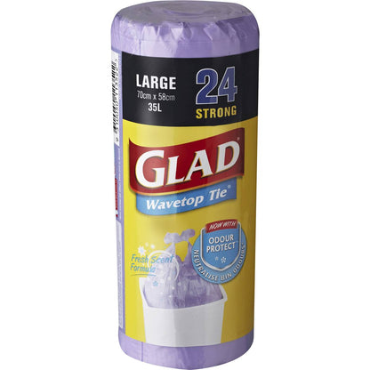 Glad Wavetop Tie Bin Liner Purple Large 24 Pack