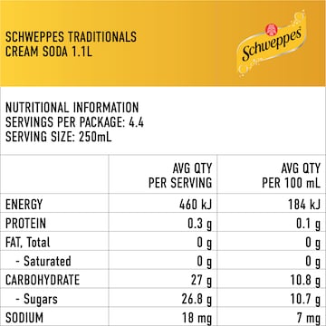 Schweppes Traditional Brown Creaming Soda Soft Drink Bottle 1.1L