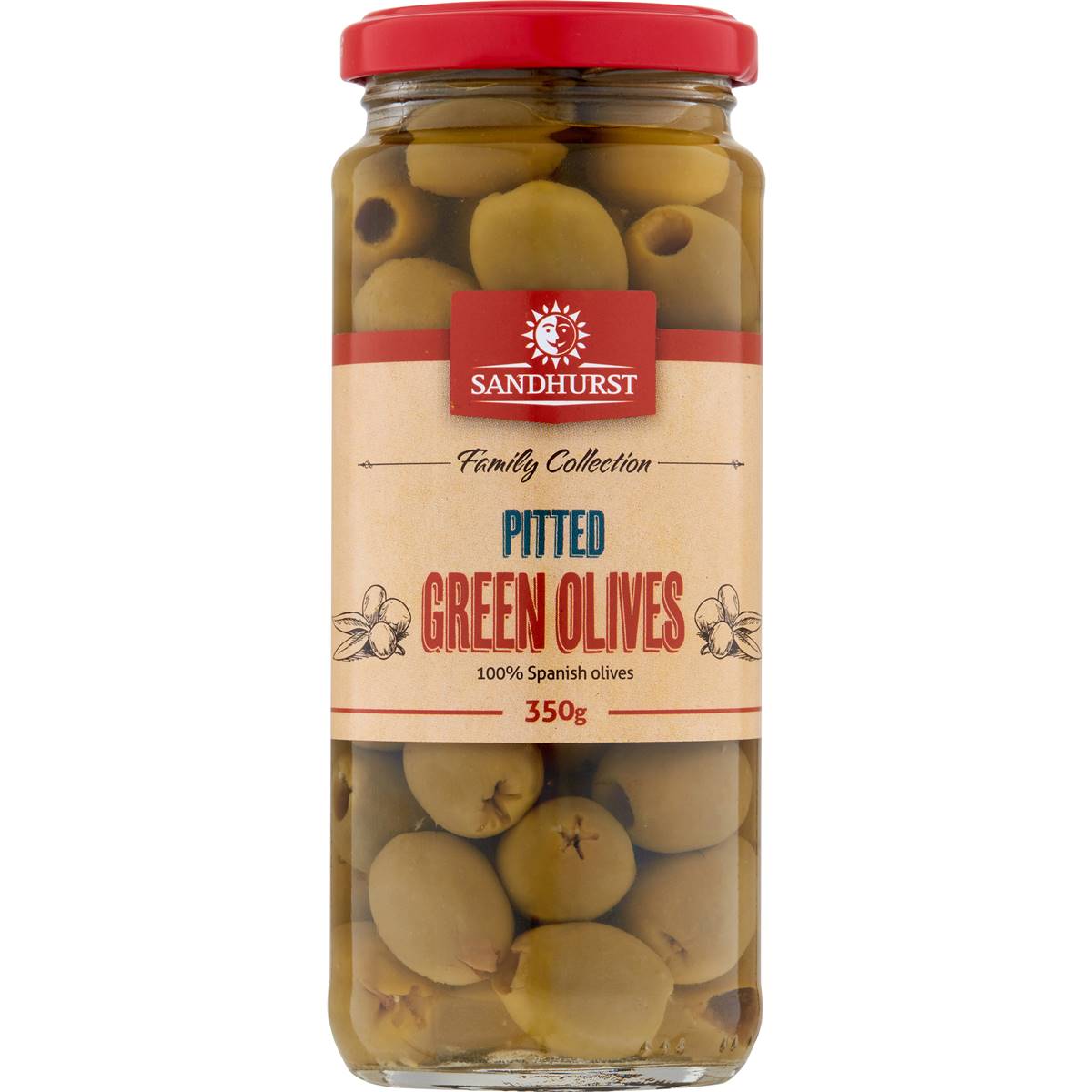 Sandhurst Olives Green Pitted 350g