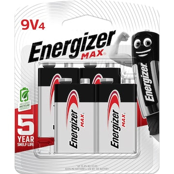 Energizer Max 9V Alkaline Batteries 4 pack