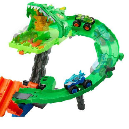 Mattel Hot Wheels Monster Trucks Sharks Vs. Dinos Dragon Destruction Playset