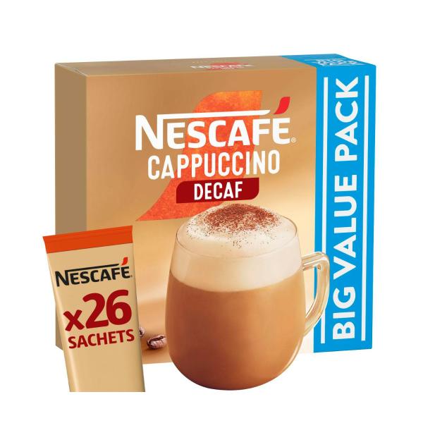 NESCAFE CAPPUCCINO DECAF COFFEE SACHETS 26 PACK