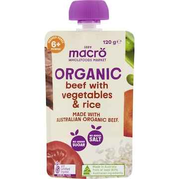 Macro Organic Baby Food Beef Vegetables & Rice 6m 120g