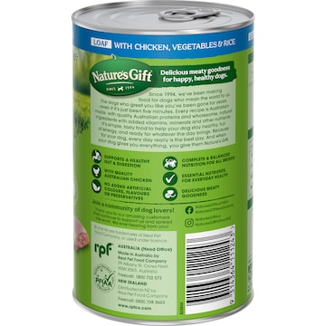 Nature's Gift Adult Wet Dog Food Loaf Chicken Vegetables & Rice 700g