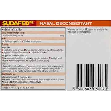 Sudafed Pe Nasal Decongestant Tablets 20 pack