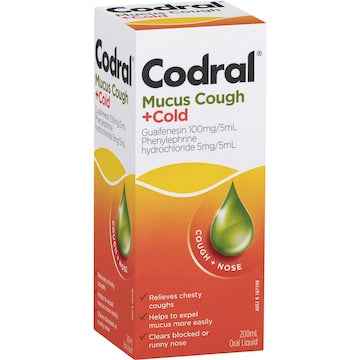 Codral Mucus Cough + Cold Liquid Raspberry Flavour 200mL