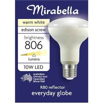 Mirabella LED R80 Reflector Edison Screw 10W 806lm Warm White Globe each