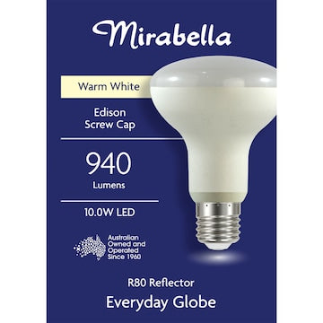 Mirabella LED R80 Reflector ES 10.0W 940lm Warm White Globe each