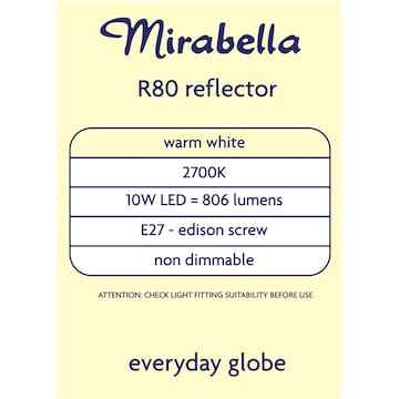 Mirabella LED R80 Reflector Edison Screw 10W 806lm Warm White Globe each