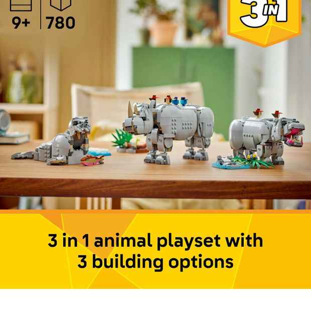 LEGO® Creator 3in1 Wild Animals: Majestic Rhino with Birds 31171