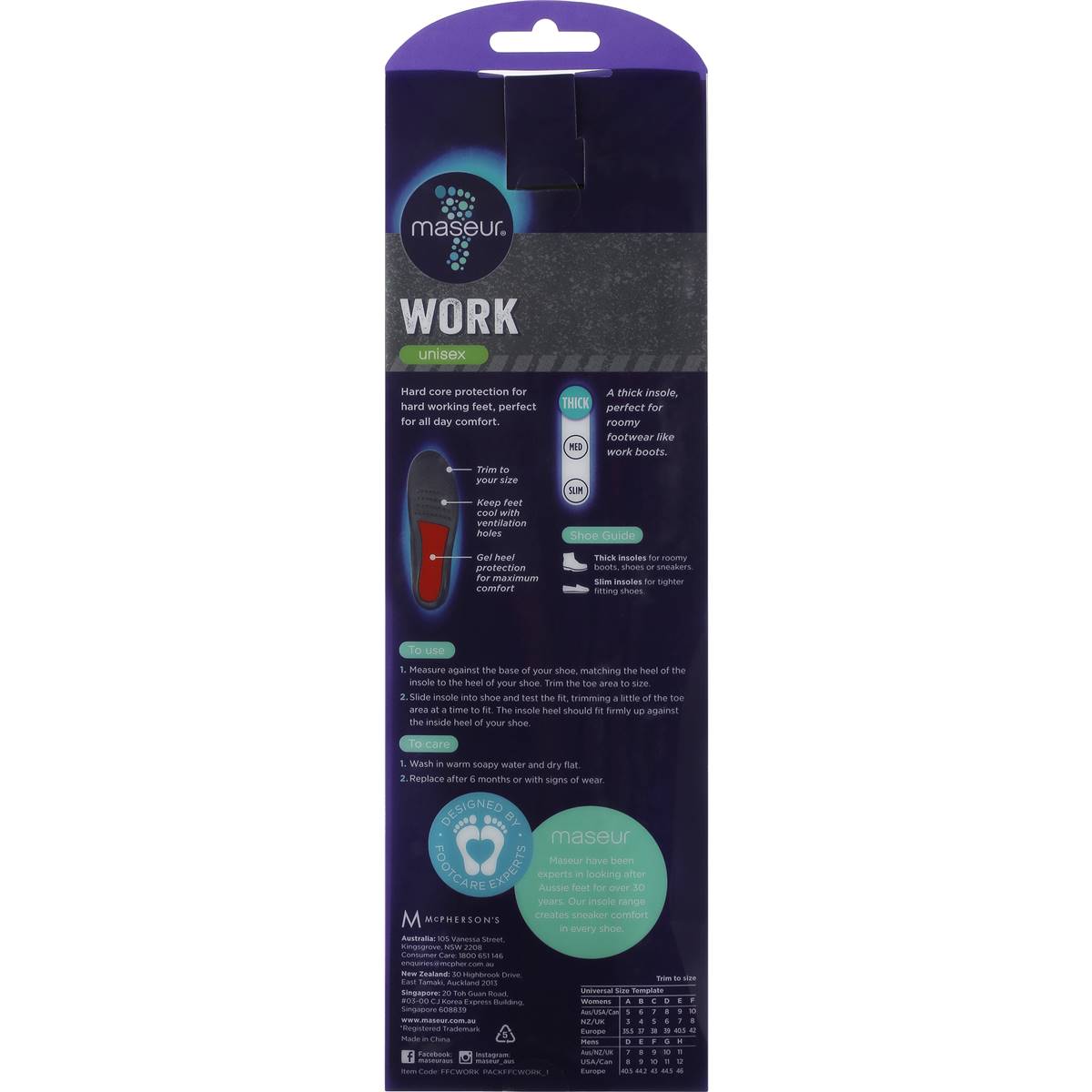 Maseur Footcare Work Insoles 1 Pair