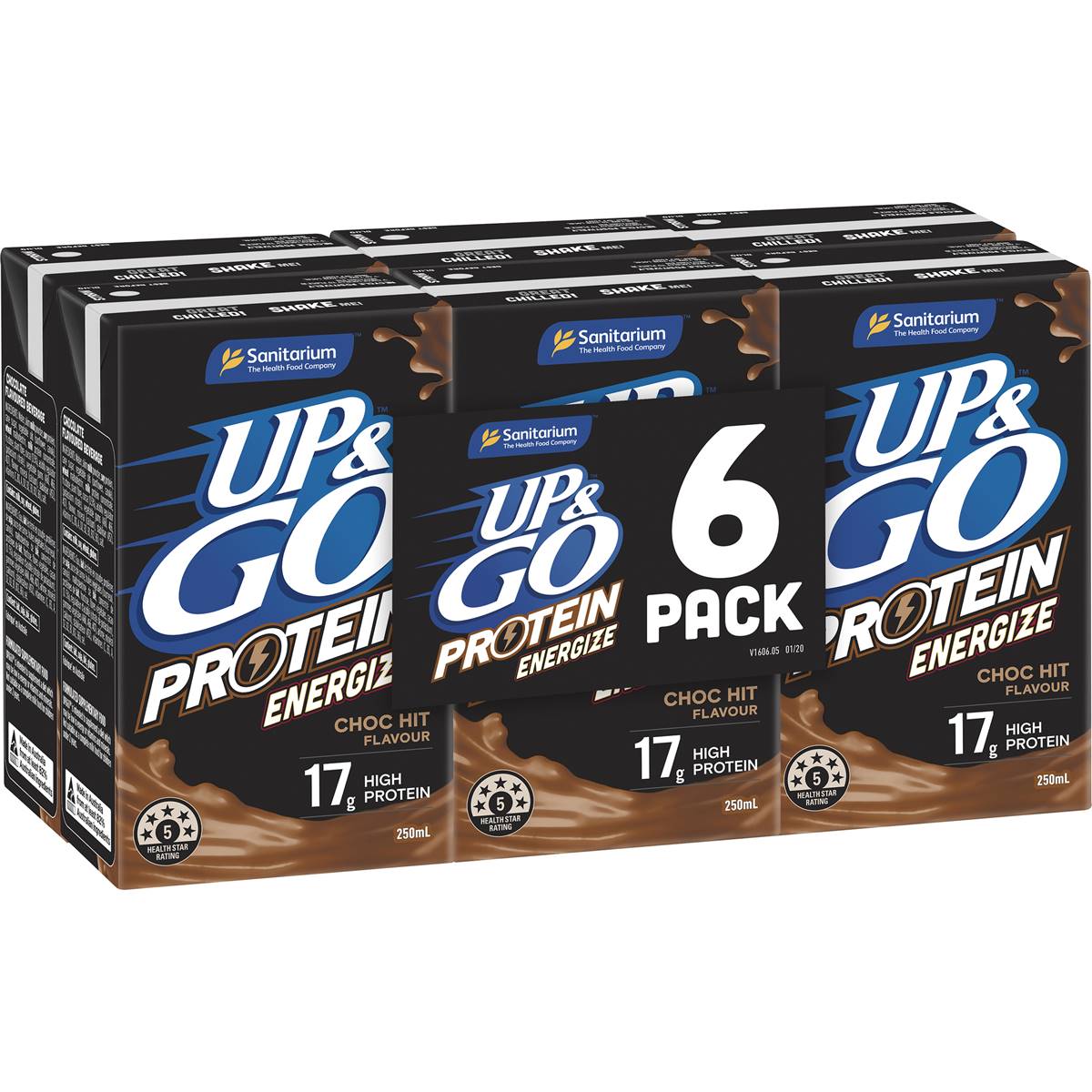 Up&Go Protein Energize Liquid Breakfast Choc 250mL x 6 Pack