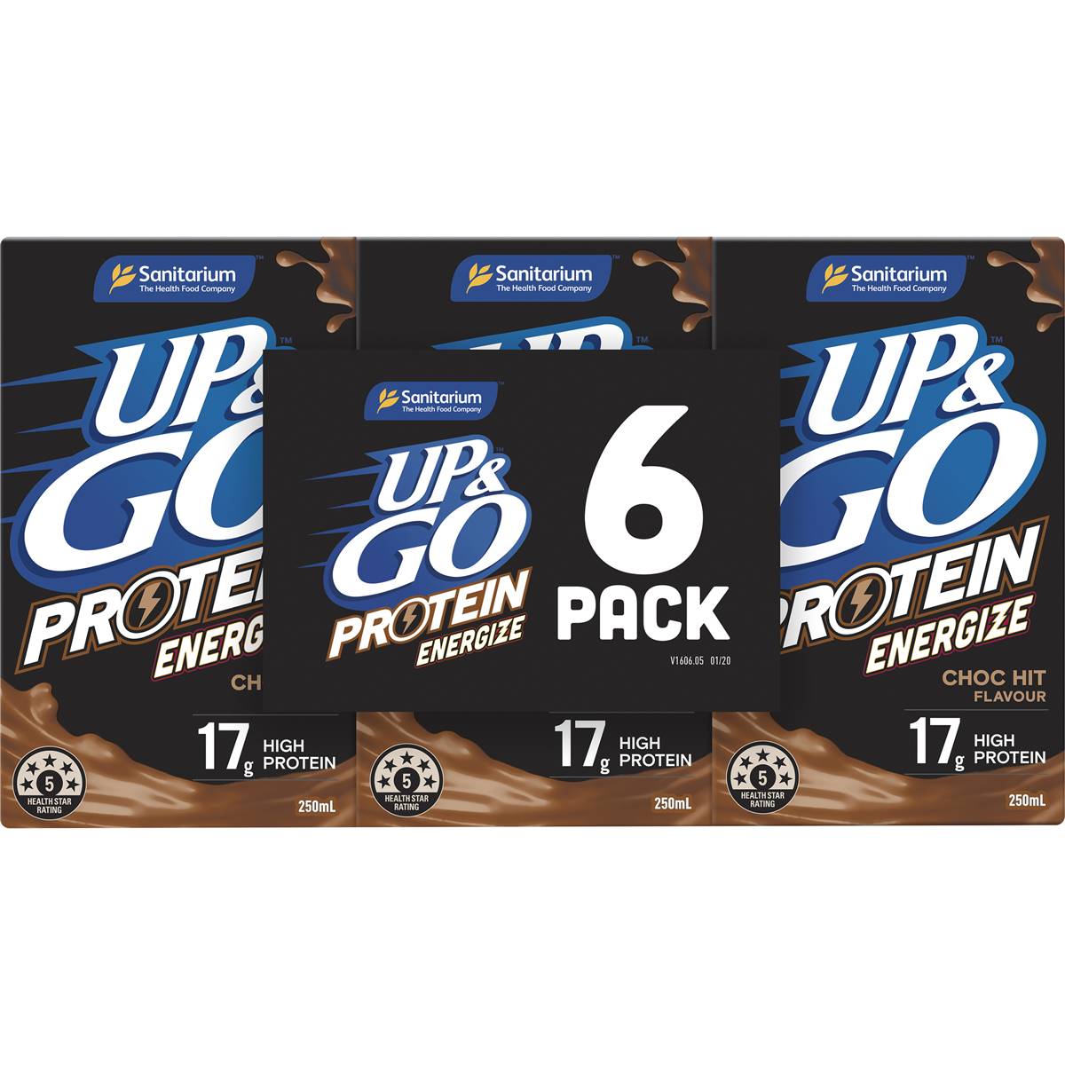 Up&Go Protein Energize Liquid Breakfast Choc 250mL x 6 Pack