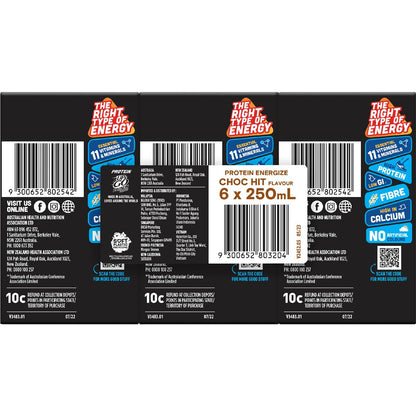 Up&Go Protein Energize Liquid Breakfast Choc 250mL x 6 Pack