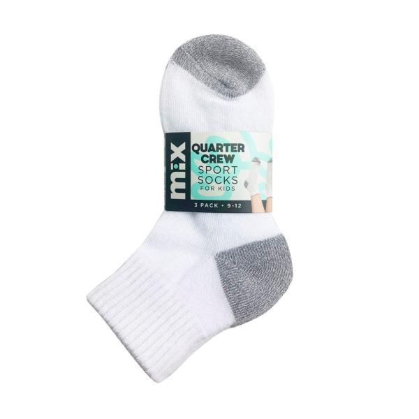 MIX KIDS QTR CREW SPORT SOCKS WHITE 9-12