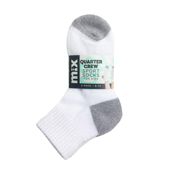 Kids Qtr Crew Sport Socks White 13-3