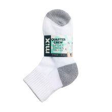 MIX KIDS QTR CREW SPORT SOCKS WHITE 13-3