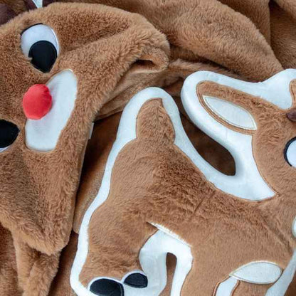 Rudolph Christmas Hooded Blanket Throw