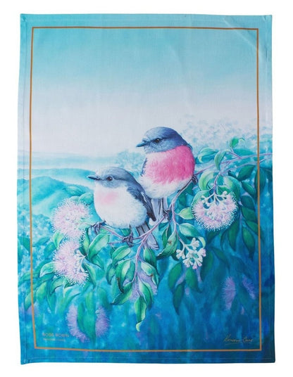Birds of Australia KC 10yr Anniversary Tea Towel 50x70cm Rose Robin Print