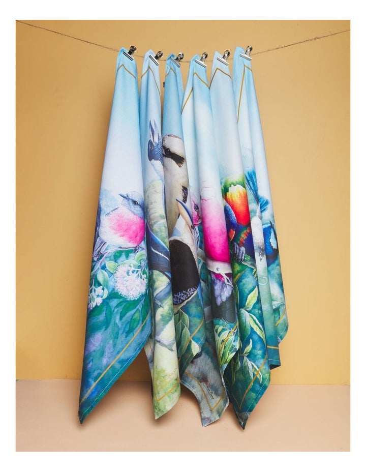 Birds of Australia KC 10yr Anniversary Tea Towel 50x70cm Rose Robin Print